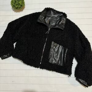 Blank NYC Black Faux Leather Moto‎ Teddy Jacket Coat Women’s Size Large